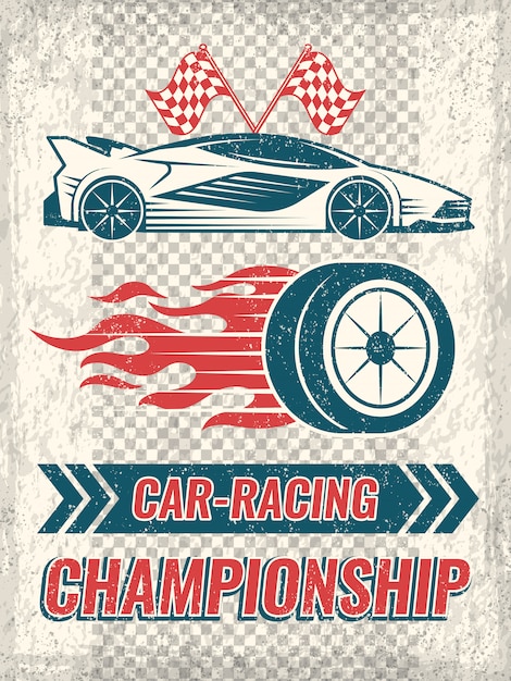 Download Vintage poster with racing cars. vector template with place for your text Vector | Premium Download
