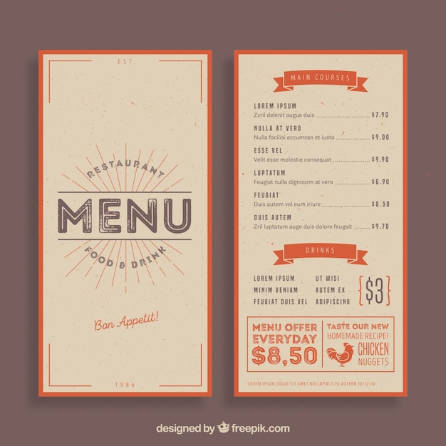 Free Vector Vintage restaurant menu template