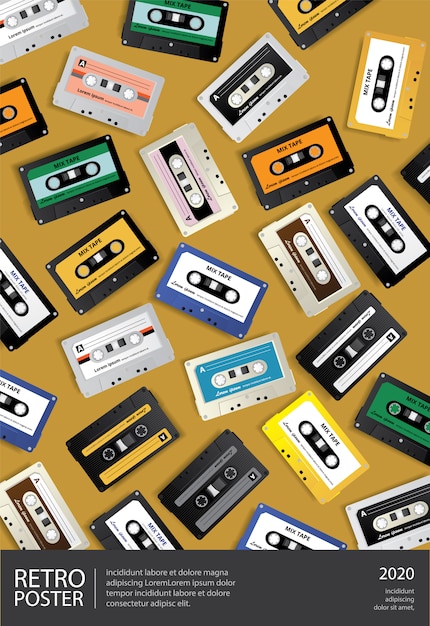 Premium Vector | Vintage retro cassette tape poster design template ...