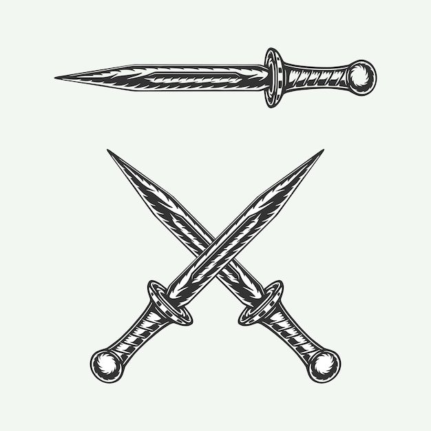 Premium Vector Vintage Retro Woodcut Antique Dagger Knife Sword Can Be Used Like Emblem Logo