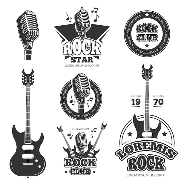 Download Vintage rock and roll music vector labels, emblems, badges ...