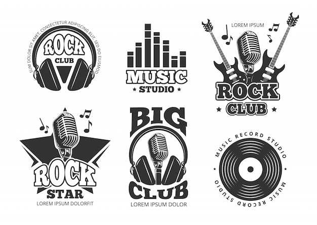 Premium Vector Vintage Rock And Roll Music Vector Labels Emblems Badges Sticker With Guitar 