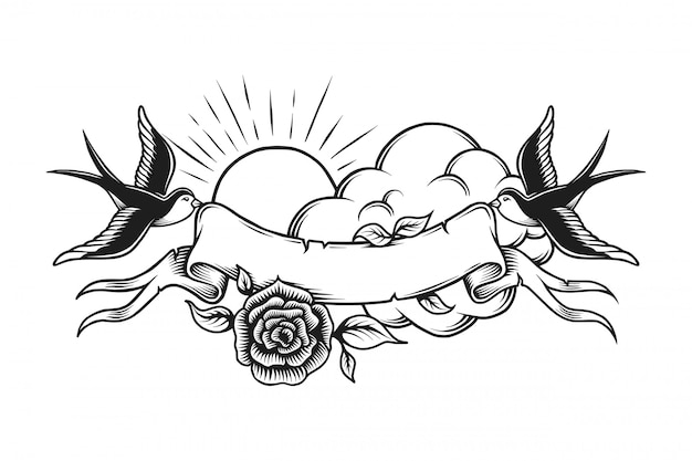 Download Free Vector | Vintage romantic tattoo template