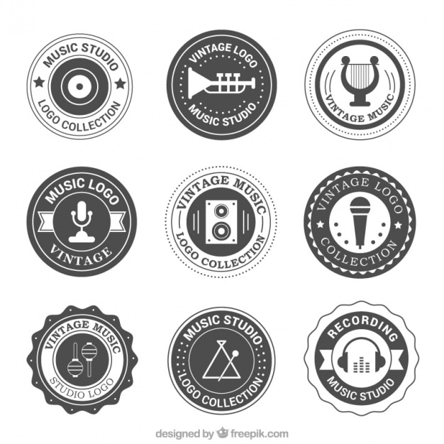 Download Vintage rounded logos set of music studio Vector | Free ...