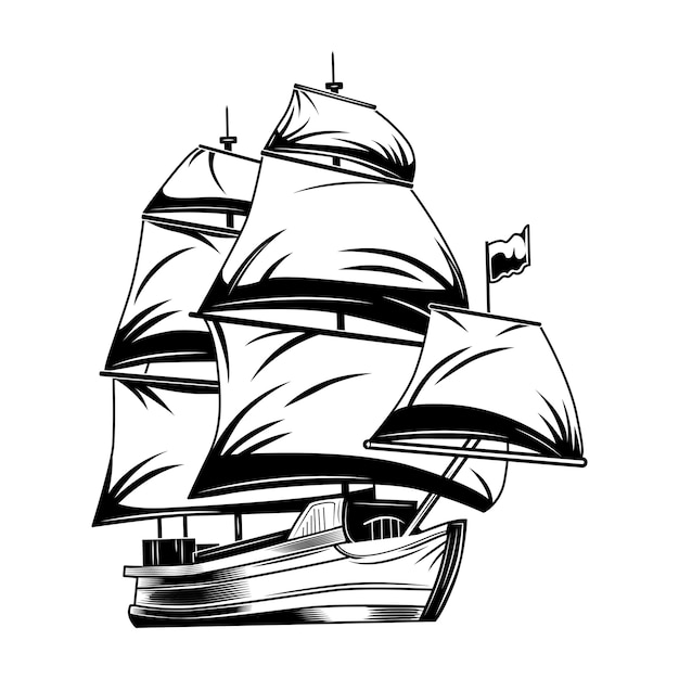 Free Vector | Vintage sailing ship vector illustration. monochrome ...