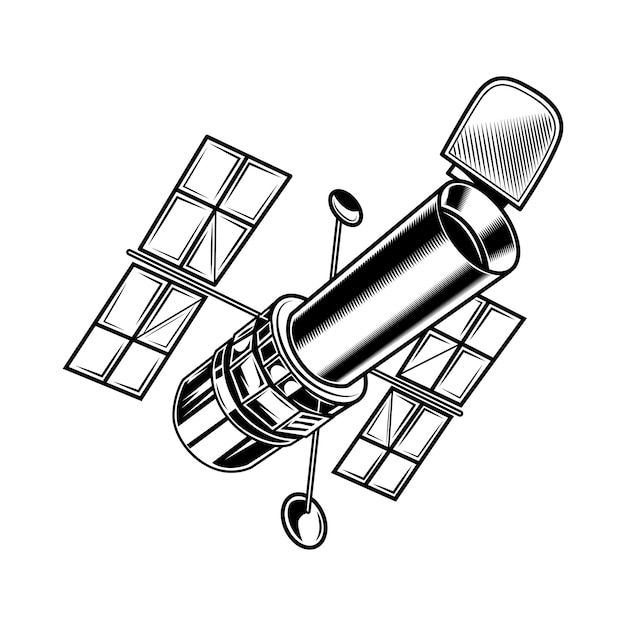 研究ベクトルイラストのビンテージ衛星 人工衛星付きのモノクロステッカー 無料のベクター