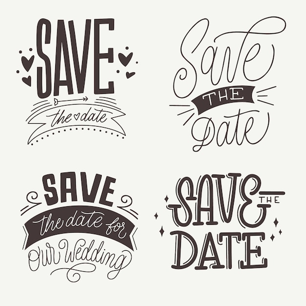 Free Vector Vintage Save The Date Lettering Collection