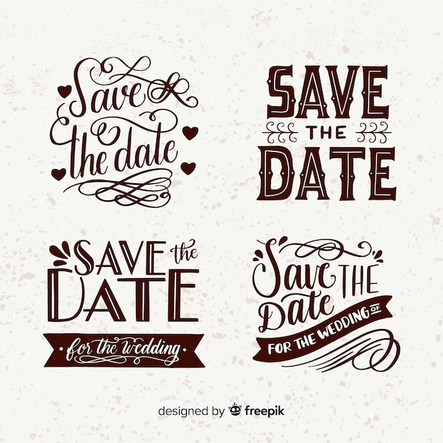 Free Vector Vintage Save The Date Lettering Collection