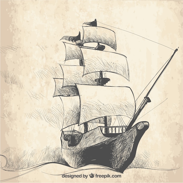 Free Vector | Vintage sketch of galleon background