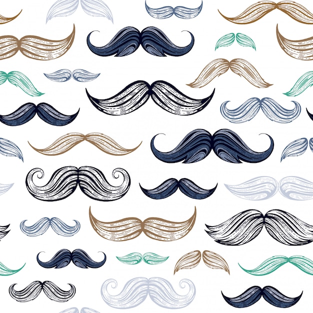 Vintage sketch moustaches seamless pattern. Premium Vector