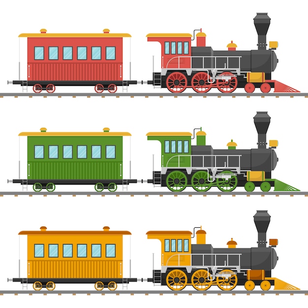 分離されたヴィンテージの蒸気機関車とワゴンの図 プレミアムベクター