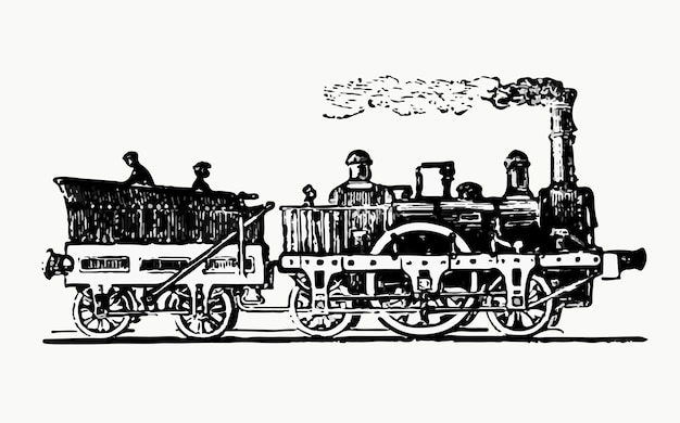 ヴィンテージ蒸気機関車のイラスト 無料のベクター