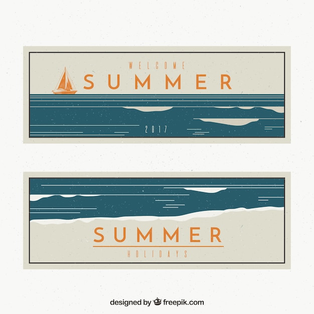 Vintage summer banners with boat