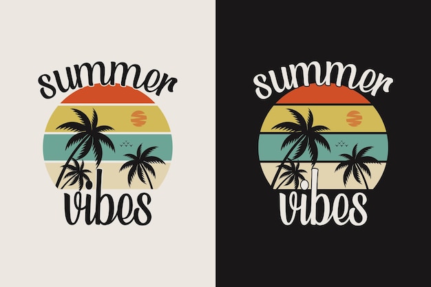 Premium Vector | Vintage summer vibes lettering with palm tree