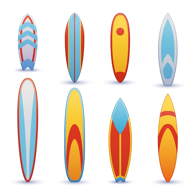 プレミアムベクター クールなセットとヴィンテージのサーフボード サーフィンのショートボード ファンボードのイラスト