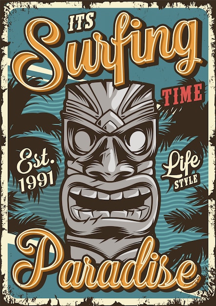 Free Vector Vintage Surfing Poster 