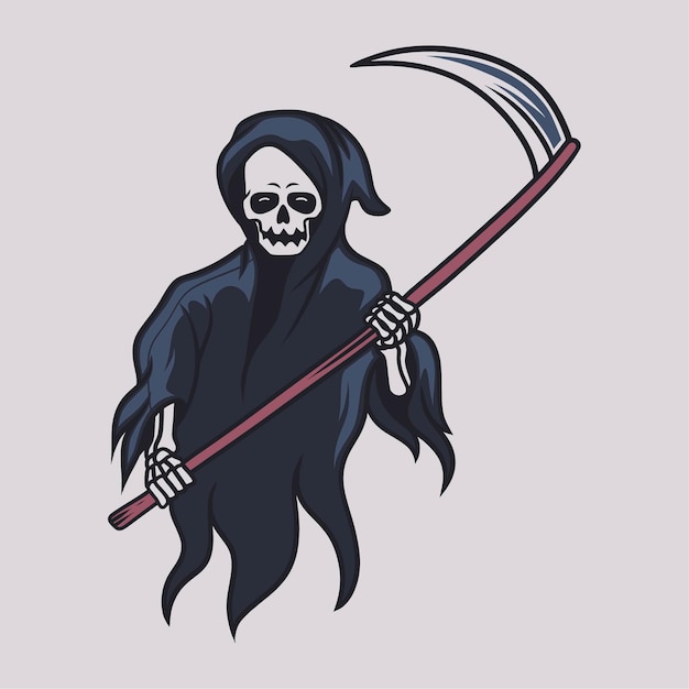 Premium Vector | Vintage t shirt design grim reaper carrying ax with ...