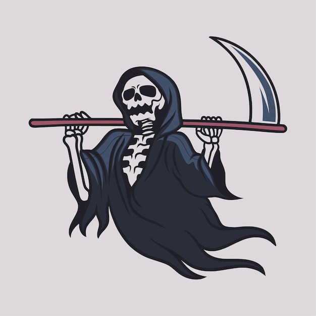 Premium Vector | Vintage t shirt design grim reaper carrying an ax with ...