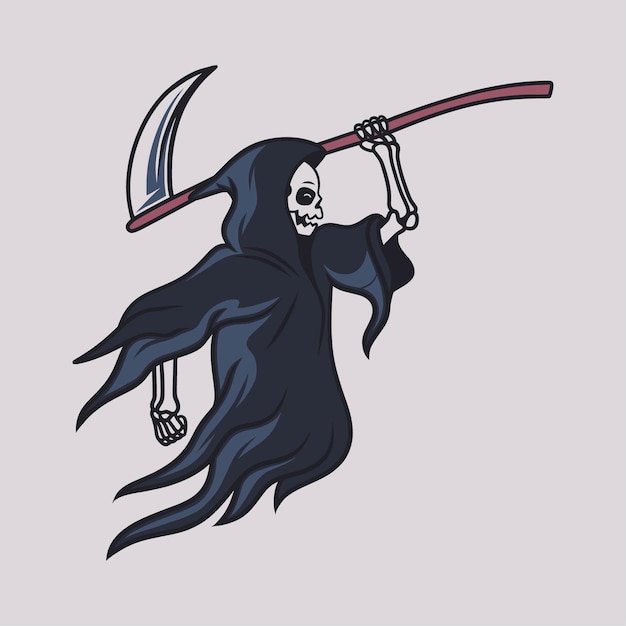 Premium Vector | Vintage t shirt design grim reaper ran with a big ax ...