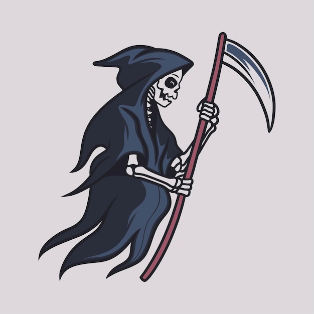 Premium Vector | Vintage t shirt design grim reaper walk with a big ax ...