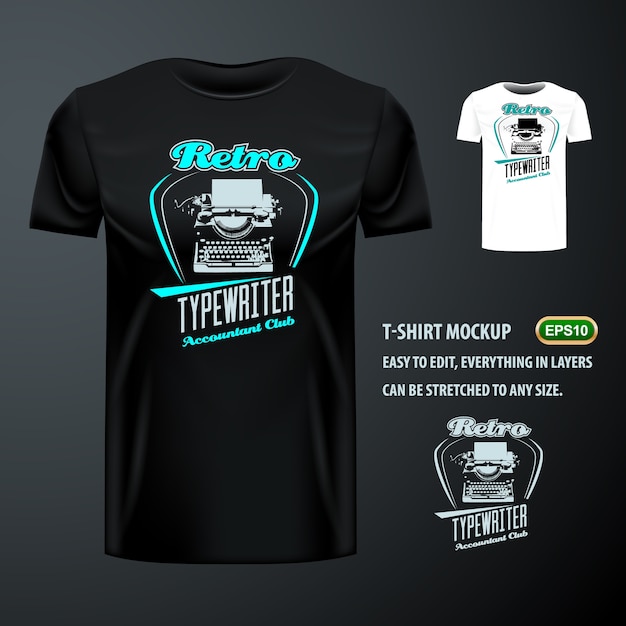 Download Vintage t-shirt with stylish retro typewriter. editable mock up Vector | Premium Download