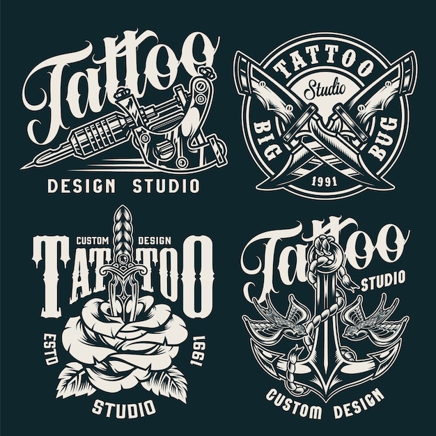 Download Free Vector | Vintage tattoo studio badges