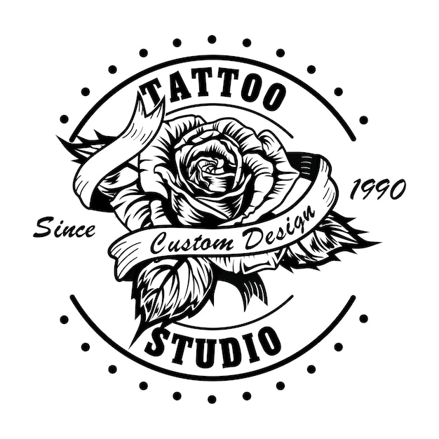Free Vector | Vintage tattoo studio logo with rose vector ...