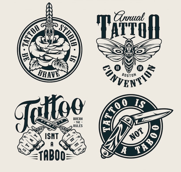 Vintage tattoo studio logos | Free Vector