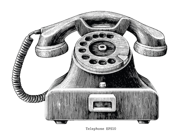Vintage telephone hand draw isolated on white background Premium Vector