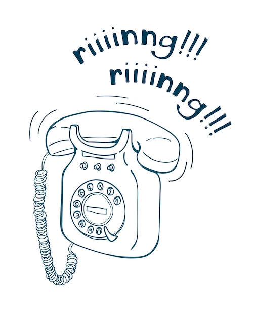 Vintage telephone hand drawn line illustration. sketch style Premium Vector