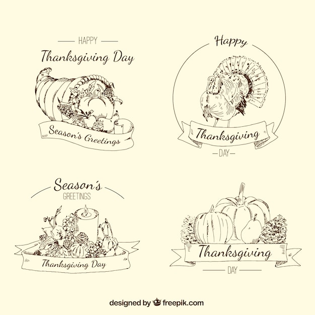 Vintage thanksgiving sketches badges