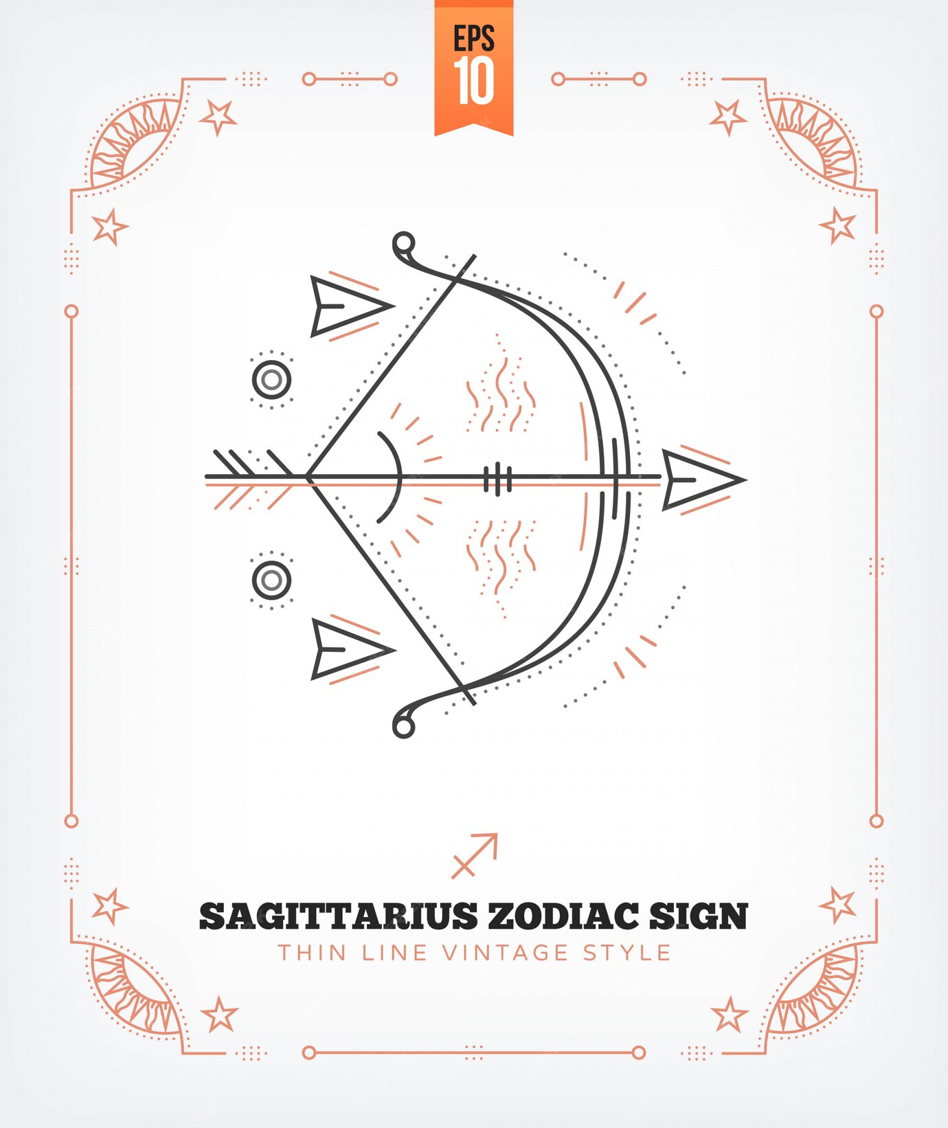 Premium Vector | Vintage thin line sagittarius zodiac sign label. retro ...