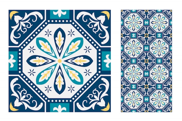 Download Vintage tiles portuguese antique seamless pattern Vector | Premium Download