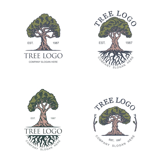 Premium Vector Vintage Tree Illustration Logo Design Template