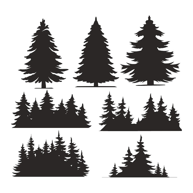 Download Free Vector | Vintage trees and forest silhouettes set