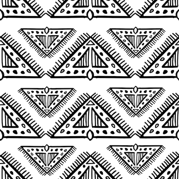 Premium Vector | Vintage tribal seamless pattern with triangle hand drawn