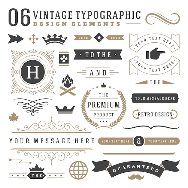 Premium Vector Vintage Typographic Design Elements Set