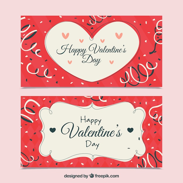Vintage valentine banners with confetti and
serpentine