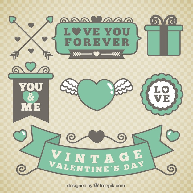 Download Vintage valentine day green elements | Free Vector