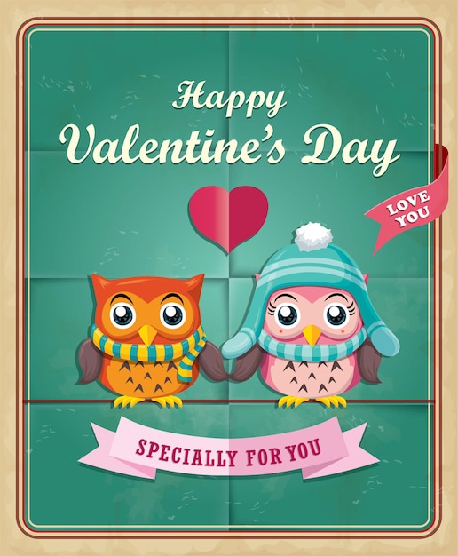 Premium Vector | Vintage valentine poster design with owls