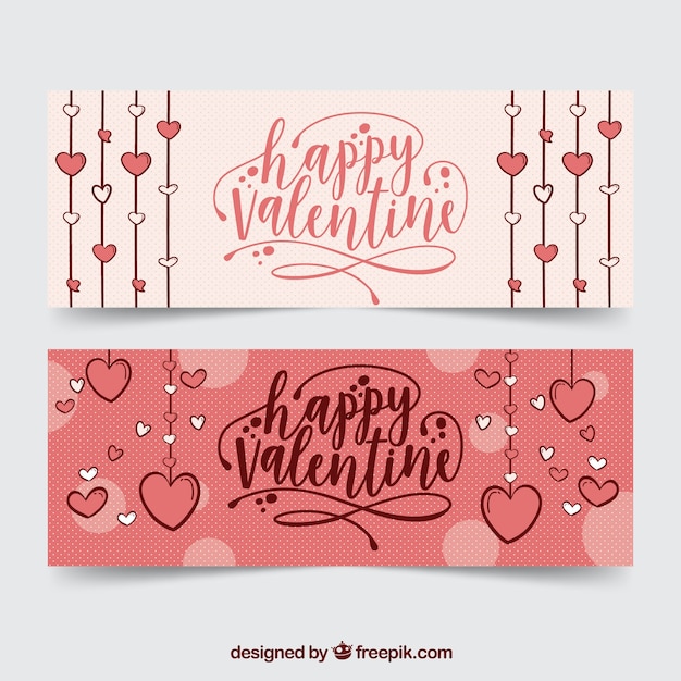 Download Vintage valentine's day banners | Free Vector