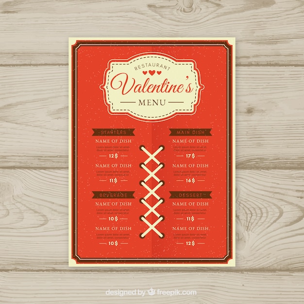 Download Vintage valentine's day menu | Free Vector