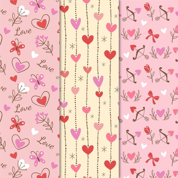 Download Vintage valentine's day pattern collection | Free Vector