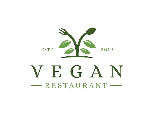 Vintage vegan restaurant logo Vector | Premium Download