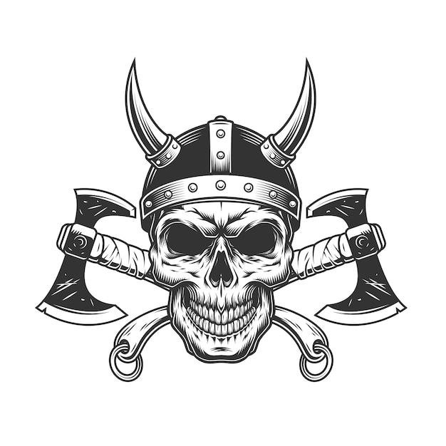 Free Vector | Vintage viking skull in horned helmet