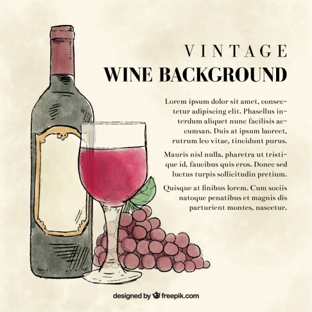 Download Free Vector | Vintage watercolor background with wine bottle and glass