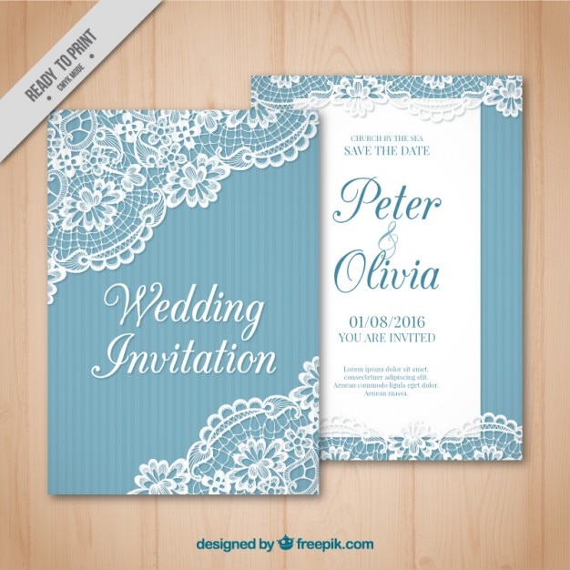 Vintage Wedding Card With Lace Detail Free Vector