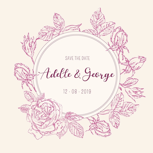 Download Vintage wedding invitation card with roses Vector | Free ...