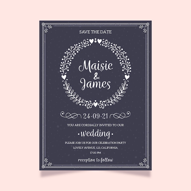 Download Vintage wedding invitation template on blackboard Vector ...