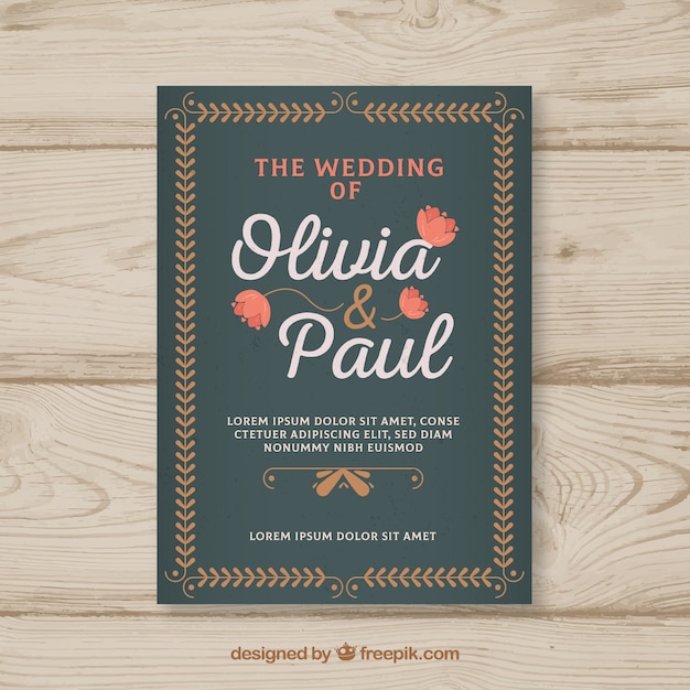 Download Vintage wedding invitation template with floral style ...